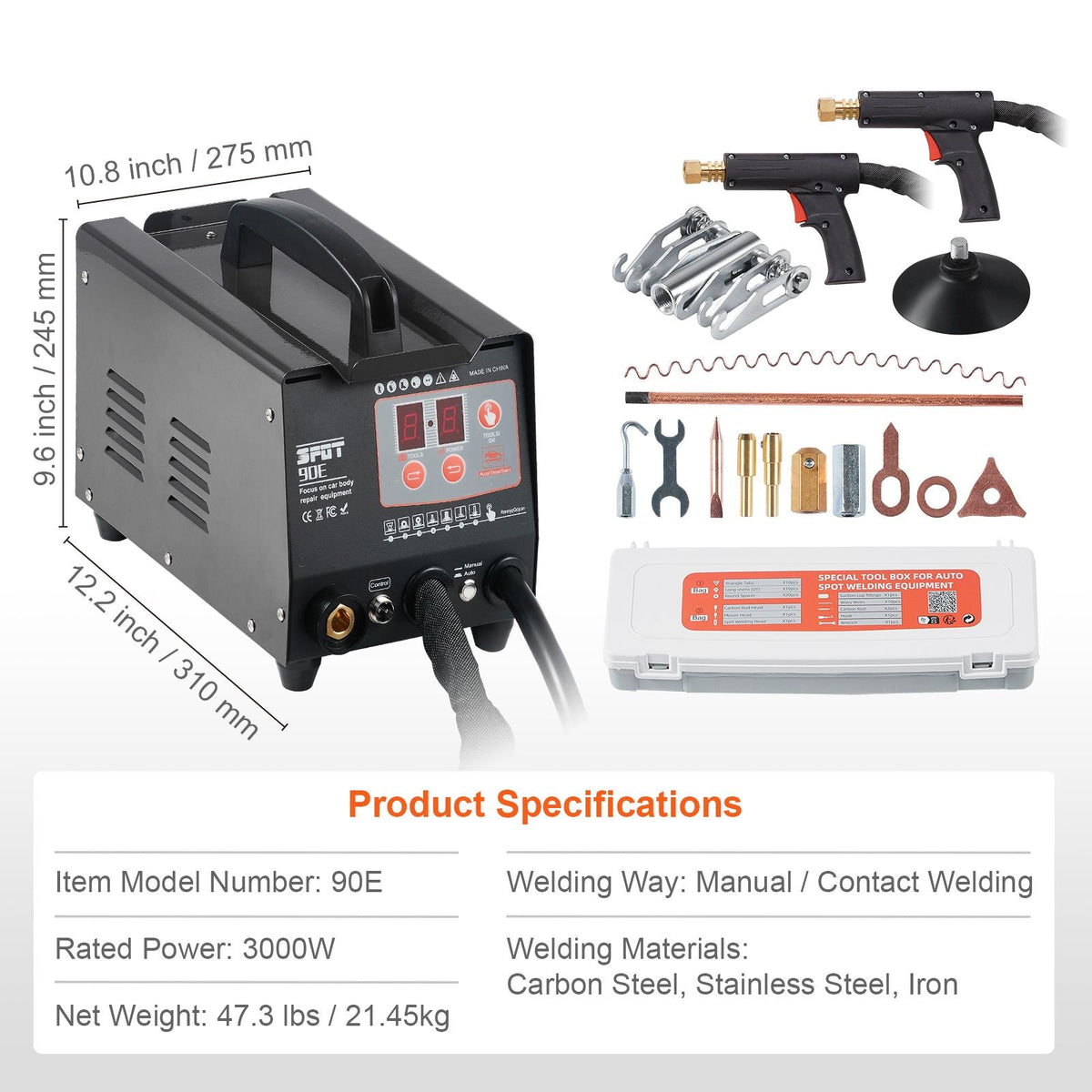 Spot Welder Dent Puller, 3KW Stud Welder Dent Repair Kit with 2 Welding Guns, Auto/Manual Welding & 7 Modes, 110V Auto Body Spot Welding Dent Repair Machine for Car, Truck Dent Repair