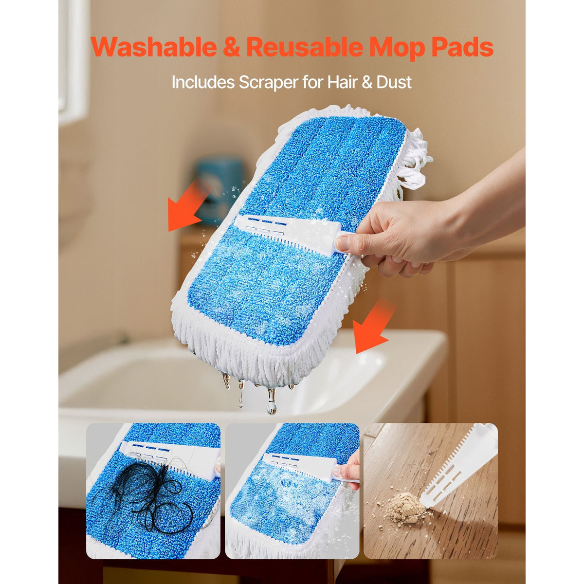 Spray Mop, with 3 Washable Pads for Dry and Wet Floor Cleaning and a 27oz Refillable Water Tank, Microfiber Dust Wet Mop & Twisted Cotton Dry Mop, Commercial Home Use for Tiles/Vinyl/Wood Floor