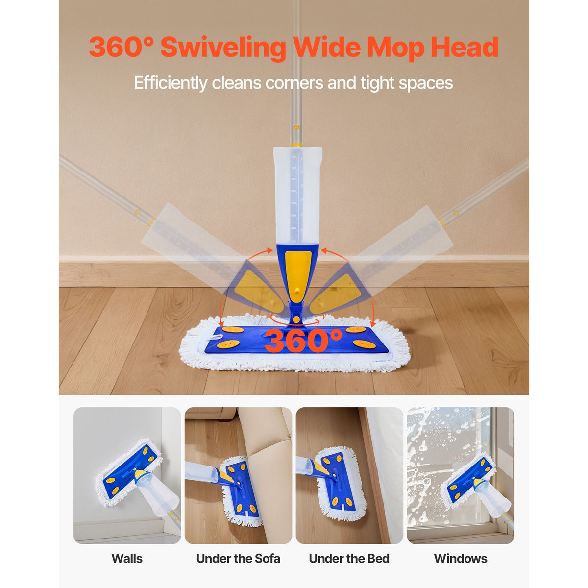 Spray Mop, with 3 Washable Pads for Dry and Wet Floor Cleaning and a 27oz Refillable Water Tank, Microfiber Dust Wet Mop & Twisted Cotton Dry Mop, Commercial Home Use for Tiles/Vinyl/Wood Floor