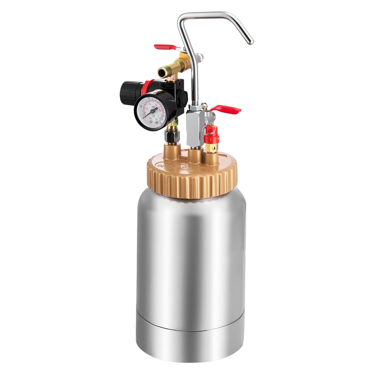 Spray Paint Pressure Pot, 0.5 Gal/2 L Pressure Pot Paint Sprayer, φ1.8mm + φ3mm Two Spray Guns Central Pneumatic Sprays Gun with Two 9.8 FT/3 m Hoses for Furniture, Car, Fence, Max 45 Psi
