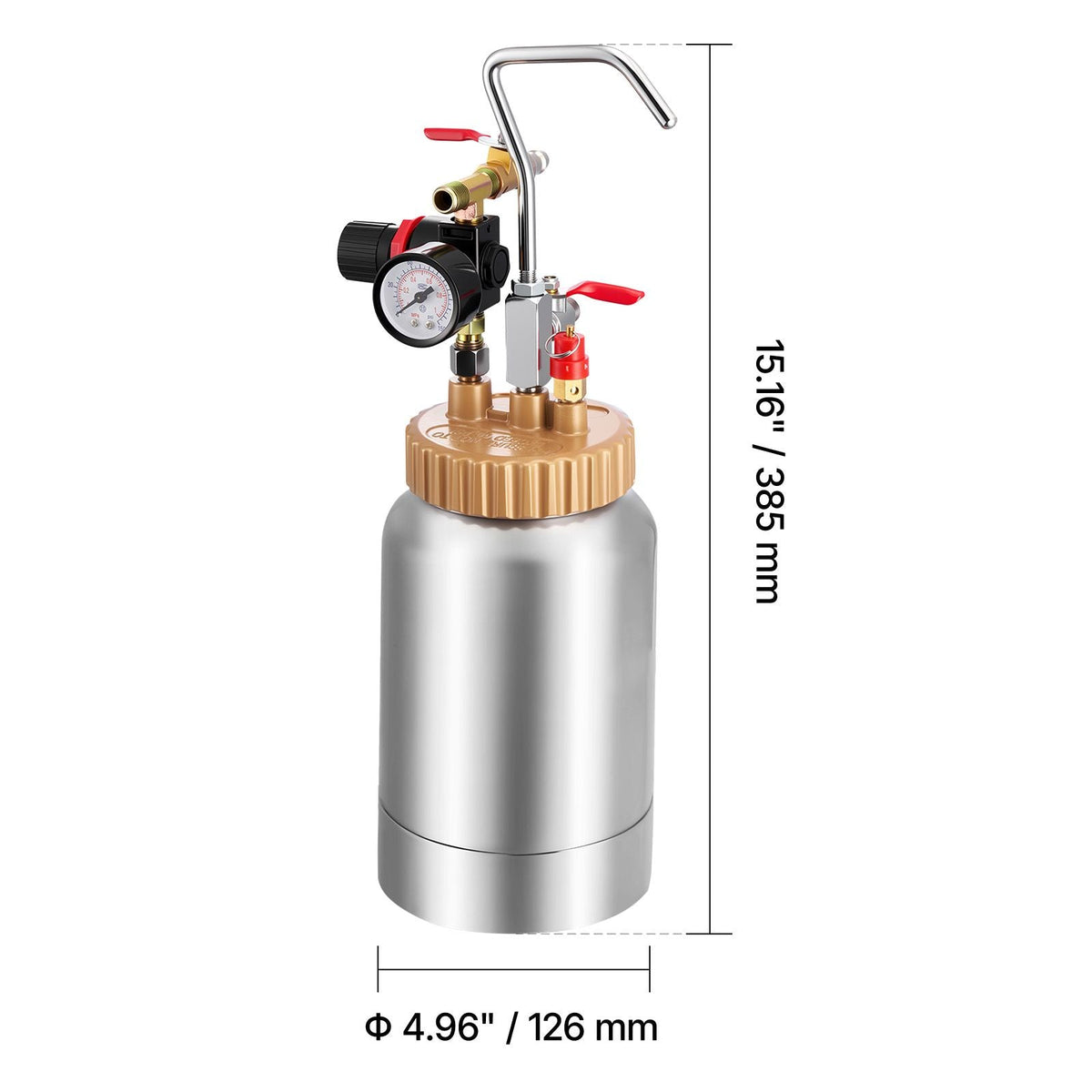Spray Paint Pressure Pot, 0.5 Gal/2 L Pressure Pot Paint Sprayer, φ1.8mm + φ3mm Two Spray Guns Central Pneumatic Sprays Gun with Two 9.8 FT/3 m Hoses for Furniture, Car, Fence, Max 45 Psi