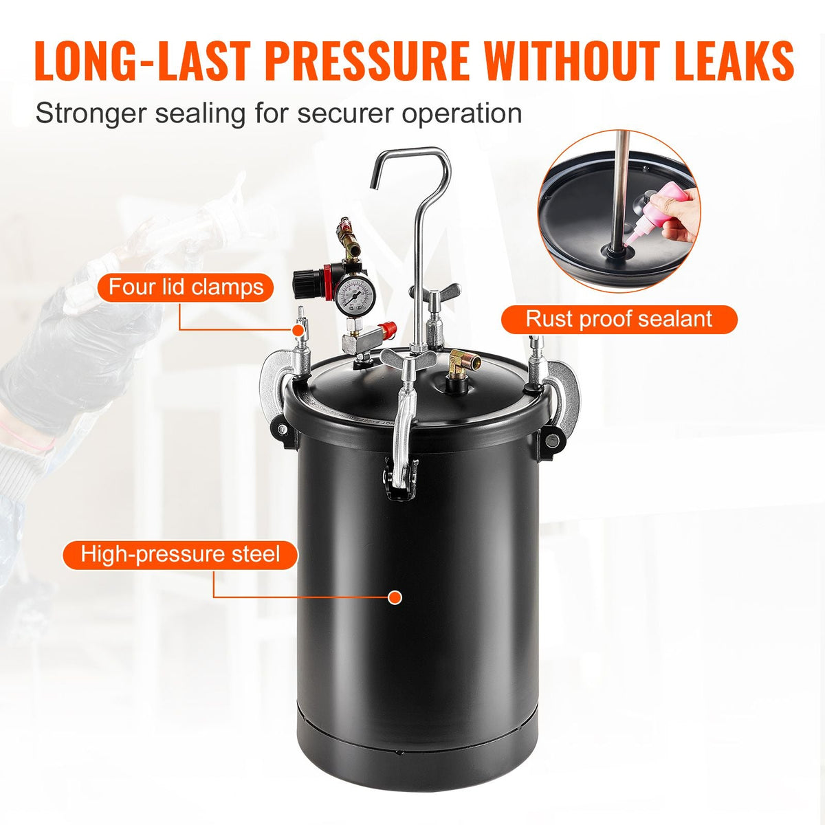 Spray Paint Pressure Pot, 15L/3.75gal Pressure Pot Tank, 60 psi Adjustale Pressure, Steel Pressure Pot Paint Tank with Spray Gun, Hoses, Pressure Gauge, for Home Decor and Industry Painting