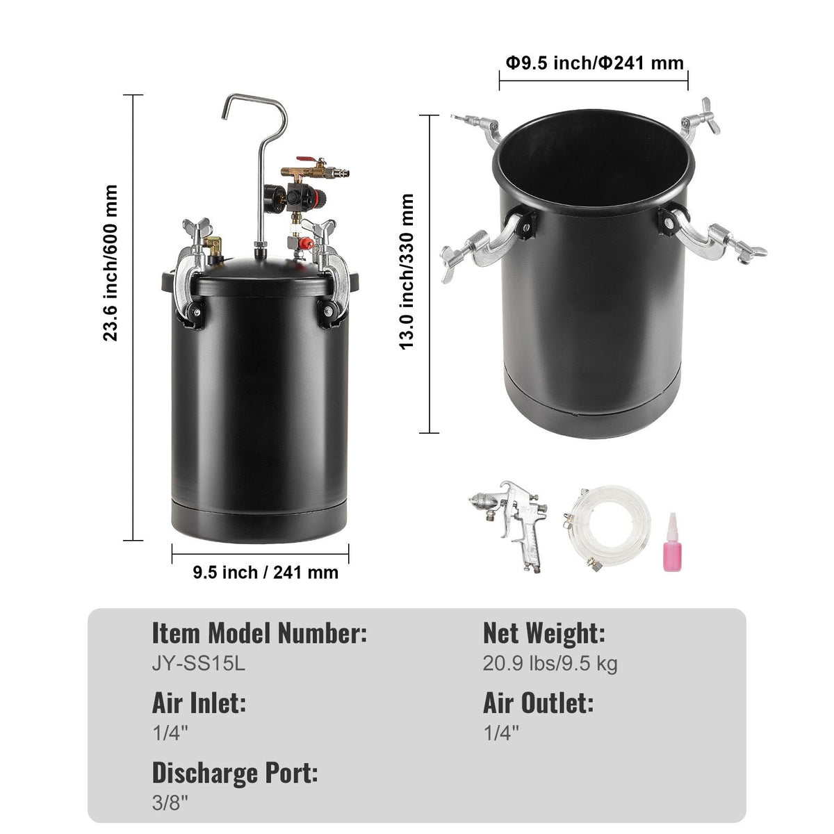 Spray Paint Pressure Pot, 15L/3.75gal Pressure Pot Tank, 60 psi Adjustale Pressure, Steel Pressure Pot Paint Tank with Spray Gun, Hoses, Pressure Gauge, for Home Decor and Industry Painting