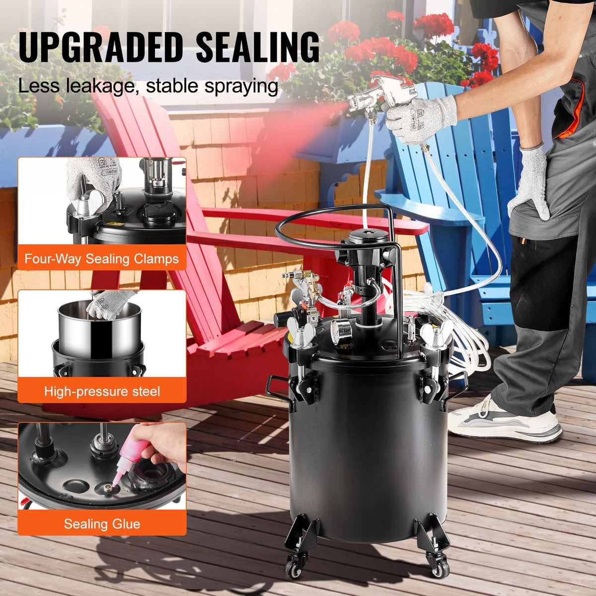 Spray Paint Pressure Pot, 30 L/7.5 gal Fully Automatic Stirring Pressure Pot Tank, 70 psi Adjustale Pressure, Pressure Pot Paint Tank with Spray Gun and Hoses, for Home Decor Industry Painting