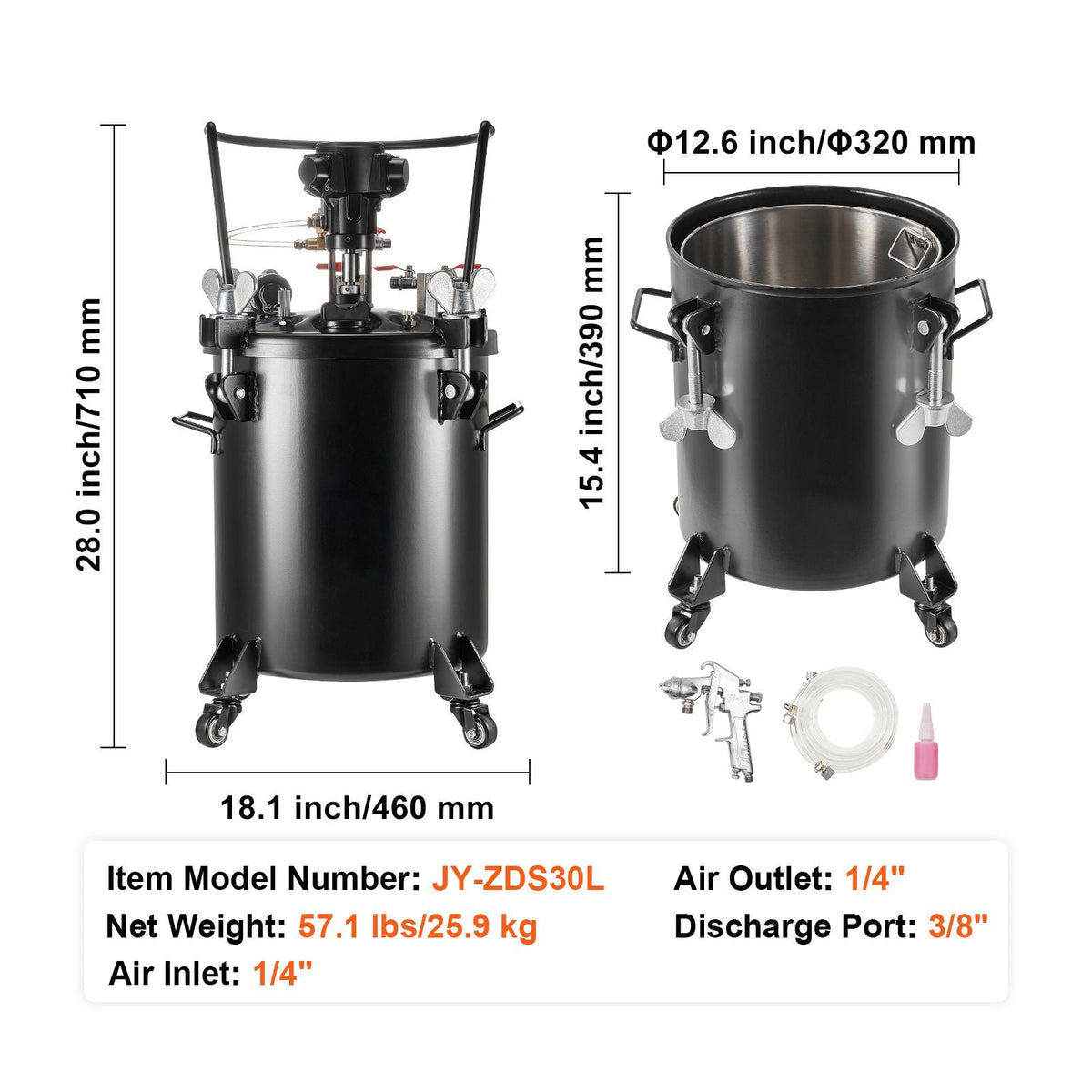 Spray Paint Pressure Pot, 30 L/7.5 gal Fully Automatic Stirring Pressure Pot Tank, 70 psi Adjustale Pressure, Pressure Pot Paint Tank with Spray Gun and Hoses, for Home Decor Industry Painting
