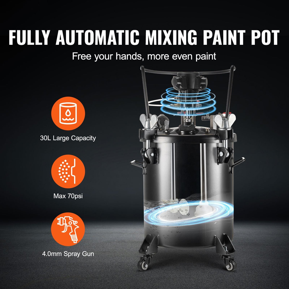Spray Paint Pressure Pot, 30 L/7.5 gal Fully Automatic Stirring Pressure Pot Tank, 70 psi Adjustale Pressure, Pressure Pot Paint Tank with Spray Gun and Hoses, for Home Decor Industry Painting