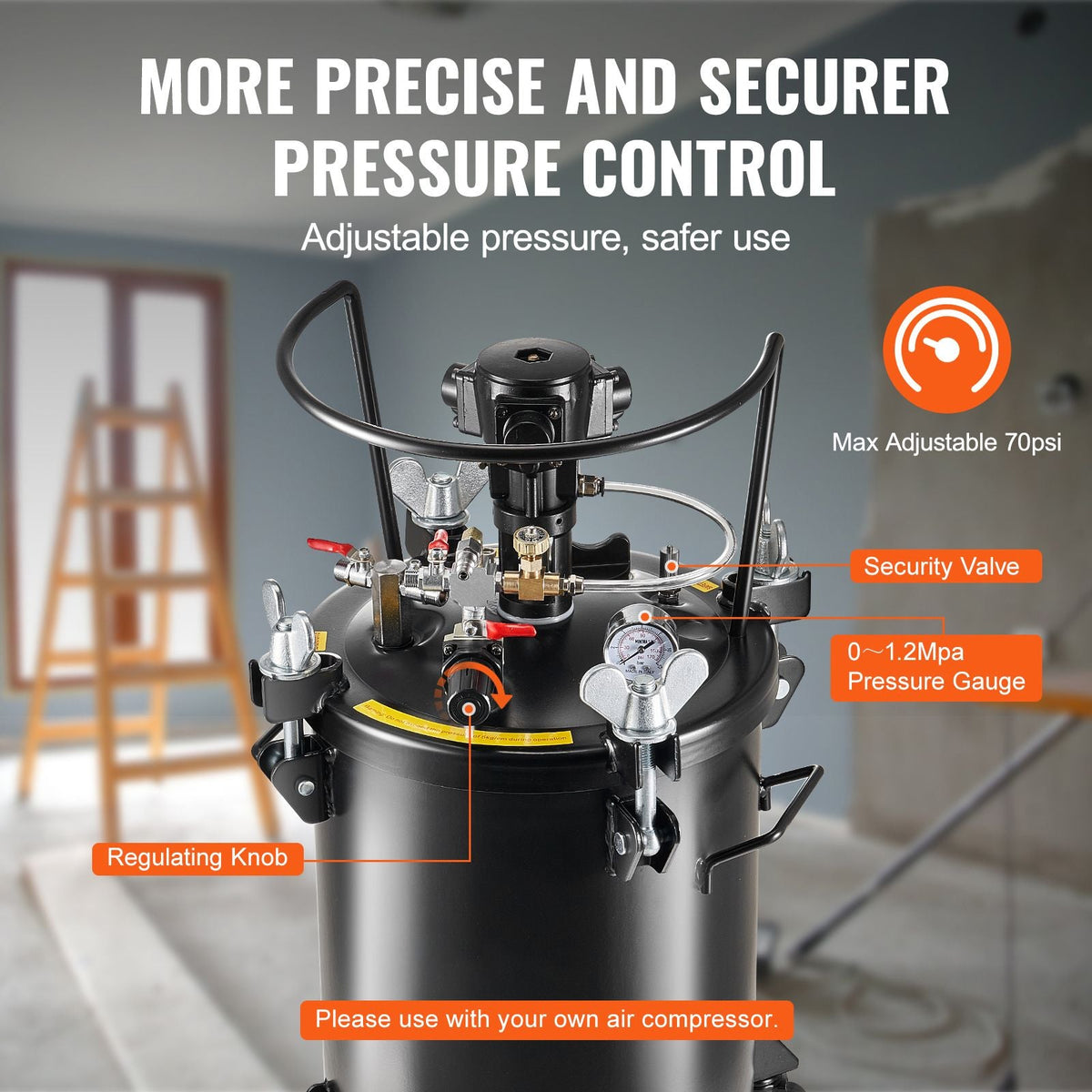 Spray Paint Pressure Pot, 30 L/7.5 gal Fully Automatic Stirring Pressure Pot Tank, 70 psi Adjustale Pressure, Pressure Pot Paint Tank with Spray Gun and Hoses, for Home Decor Industry Painting