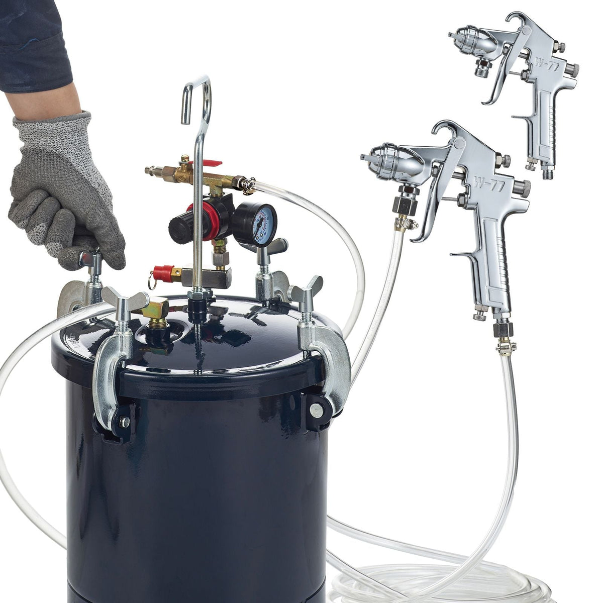 Spray Paint Pressure Pot Tank, 10L/2.5gal Air Paint Pressure Pot, 1.5mm+4mm Two Nozzles Two Spray Paint Guns, 60PSI Max, for Industry Home Decor Architecture Construction Automotive Painting