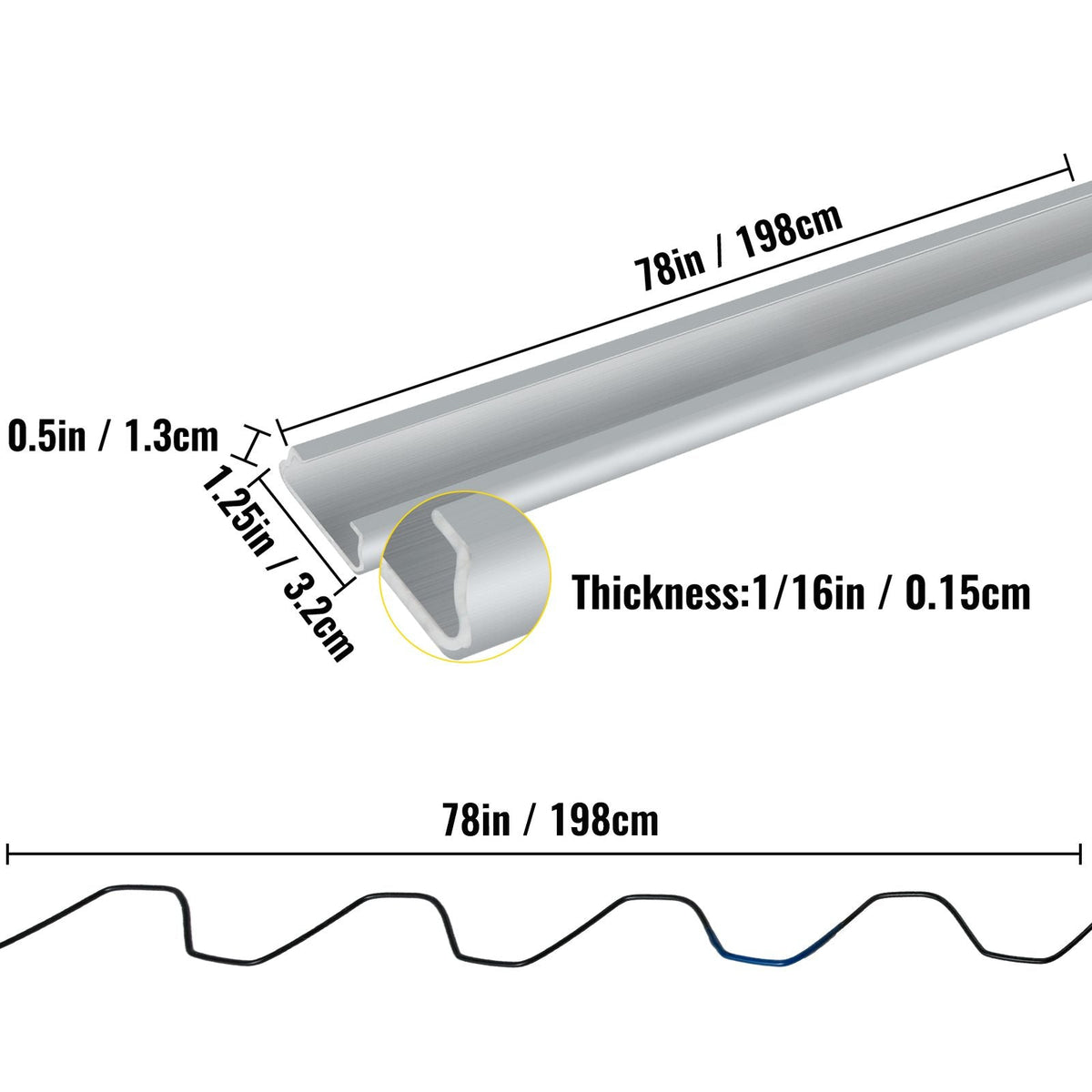 Spring Wire and Lock Channel,6.56ft Spring Lock & U-Channel Bundle for Greenhouse, 20 Packs PE Coated Spring Wire & Aluminum Alloy Channel, Plastic Poly Film or Shade Cloth Attachment with Screw
