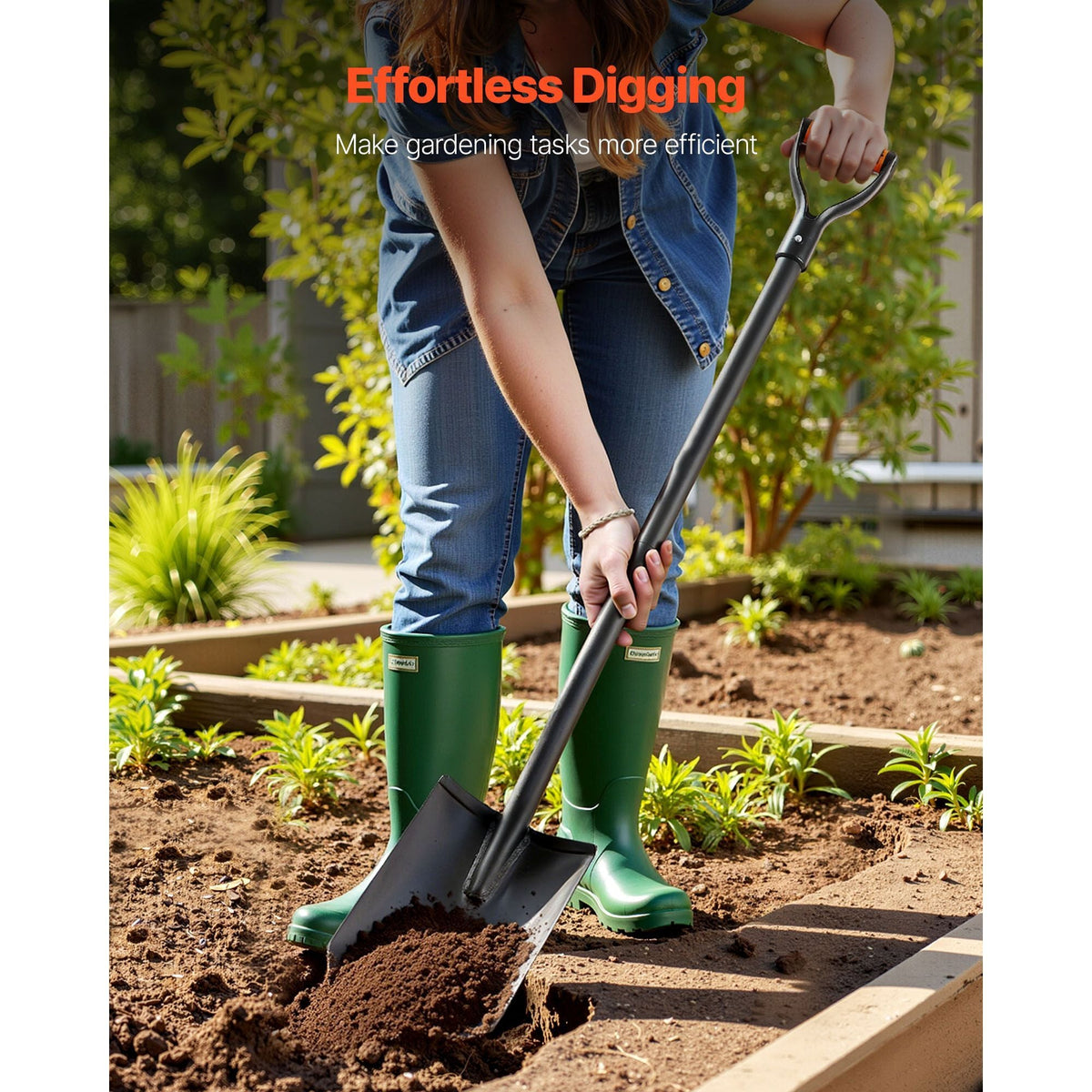 Square Shovel, 48 in Heavy-Duty Flat Shovel, Transfer Shovels with Alloy Steel Blade and Non-Slip D-Handle, Detachable and Easy Storage, for Gardening, Construction, Digging, and Snow Shoveling