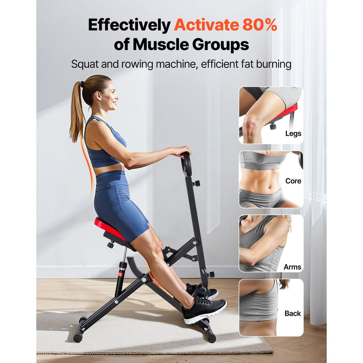Squat Machine, Deep Squat Rowing Machine for Home, Easy Setup & Foldable Exercise Equipment, Glute Trainer Machine with 12-Gear Adjustable Resistance, Glutes & Leg Home Workout Machine, Black