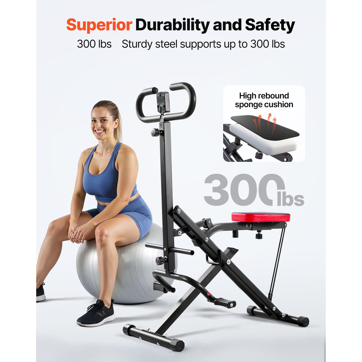 Squat Machine, Deep Squat Rowing Machine for Home, Easy Setup & Foldable Exercise Equipment, Glute Trainer Machine with 2 High-Strength Resistance Bands, Glutes & Leg Home Workout Machine, Black