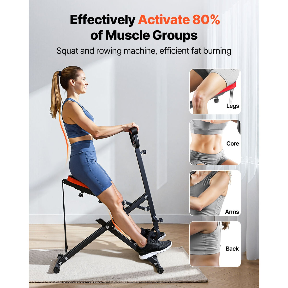 Squat Machine, Deep Squat Rowing Machine for Home, Easy Setup & Foldable Exercise Equipment, Glute Trainer Machine with 2 High-Strength Resistance Bands, Glutes & Leg Home Workout Machine, Black