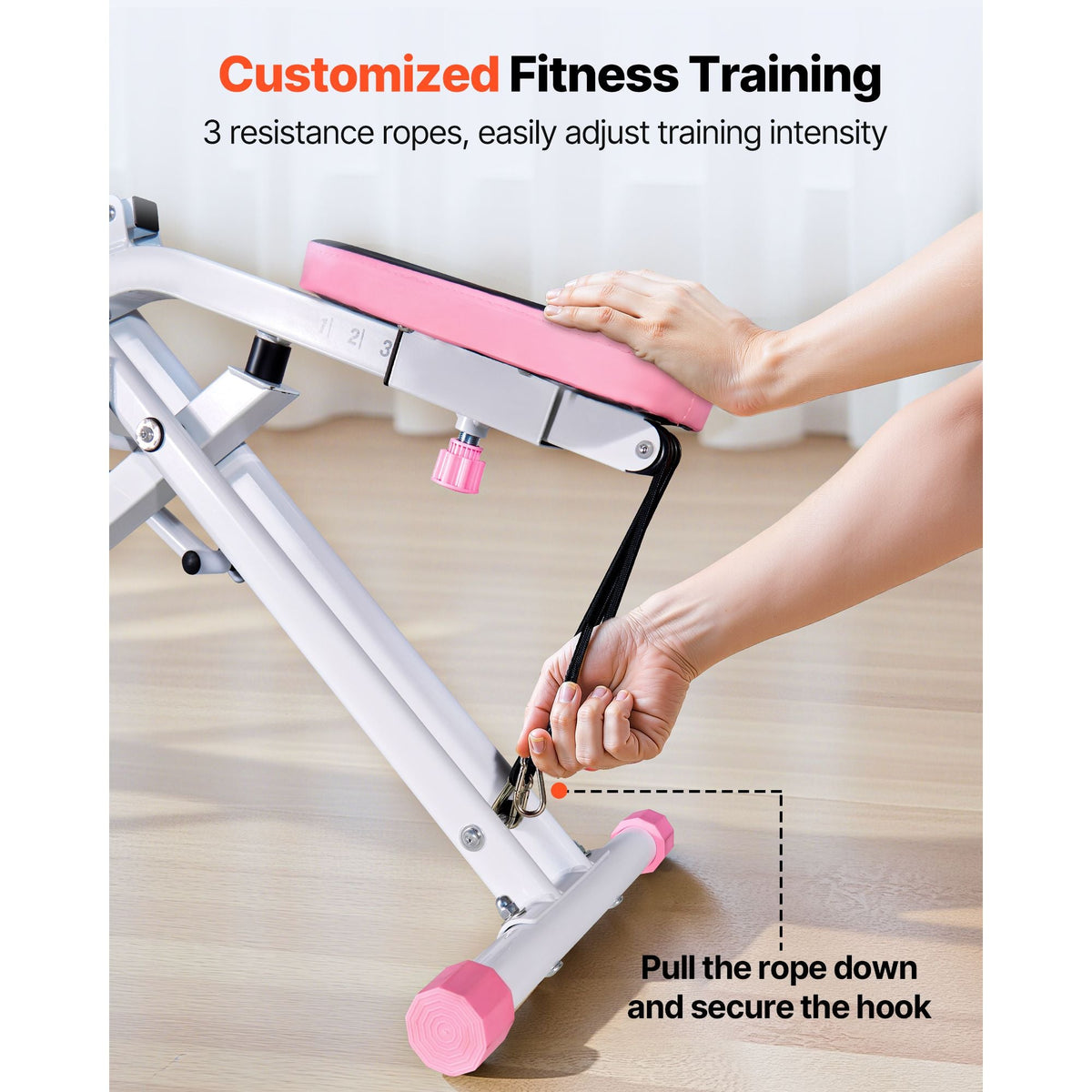 Squat Machine, Deep Squat Rowing Machine for Home, Easy Setup & Foldable Exercise Equipment, Glute Trainer Machine with 3 High-Strength Resistance Bands, Glutes & Leg Home Workout Machine, White