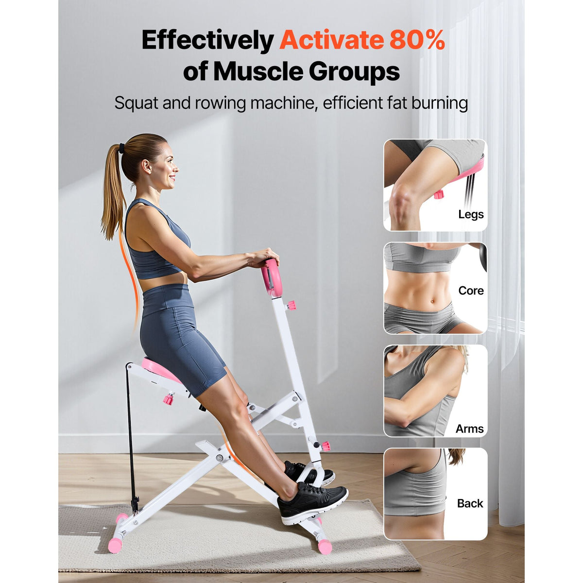 Squat Machine, Deep Squat Rowing Machine for Home, Easy Setup & Foldable Exercise Equipment, Glute Trainer Machine with 3 High-Strength Resistance Bands, Glutes & Leg Home Workout Machine, White