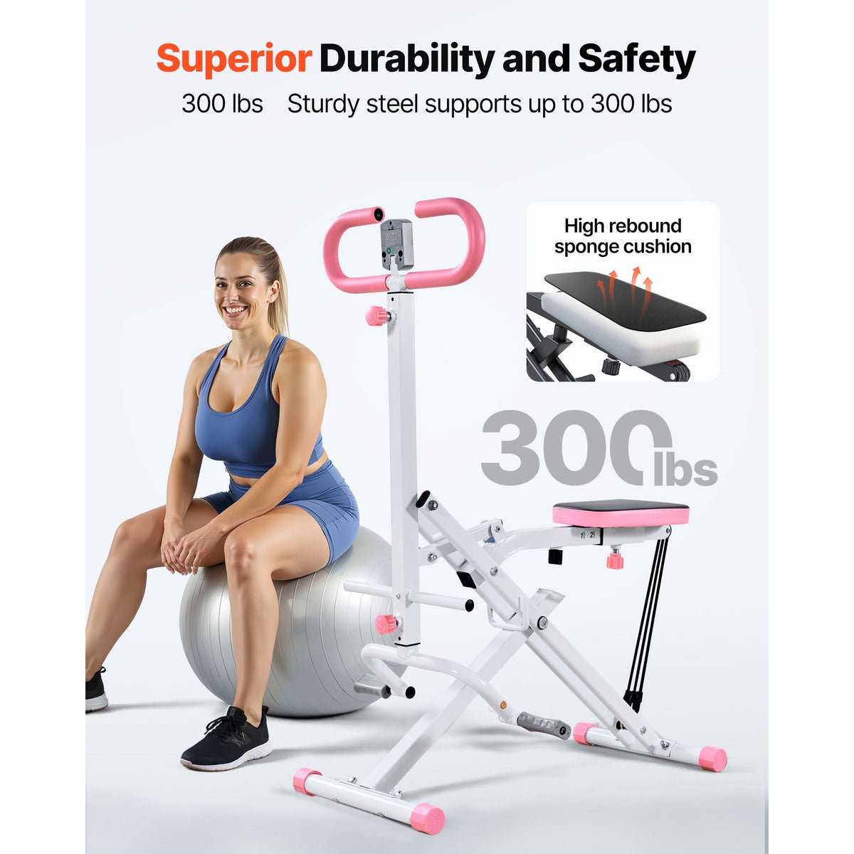 Squat Machine, Deep Squat Rowing Machine for Home, Easy Setup & Foldable Exercise Equipment, Glute Trainer Machine with 3 High-Strength Resistance Bands, Glutes & Leg Home Workout Machine, White