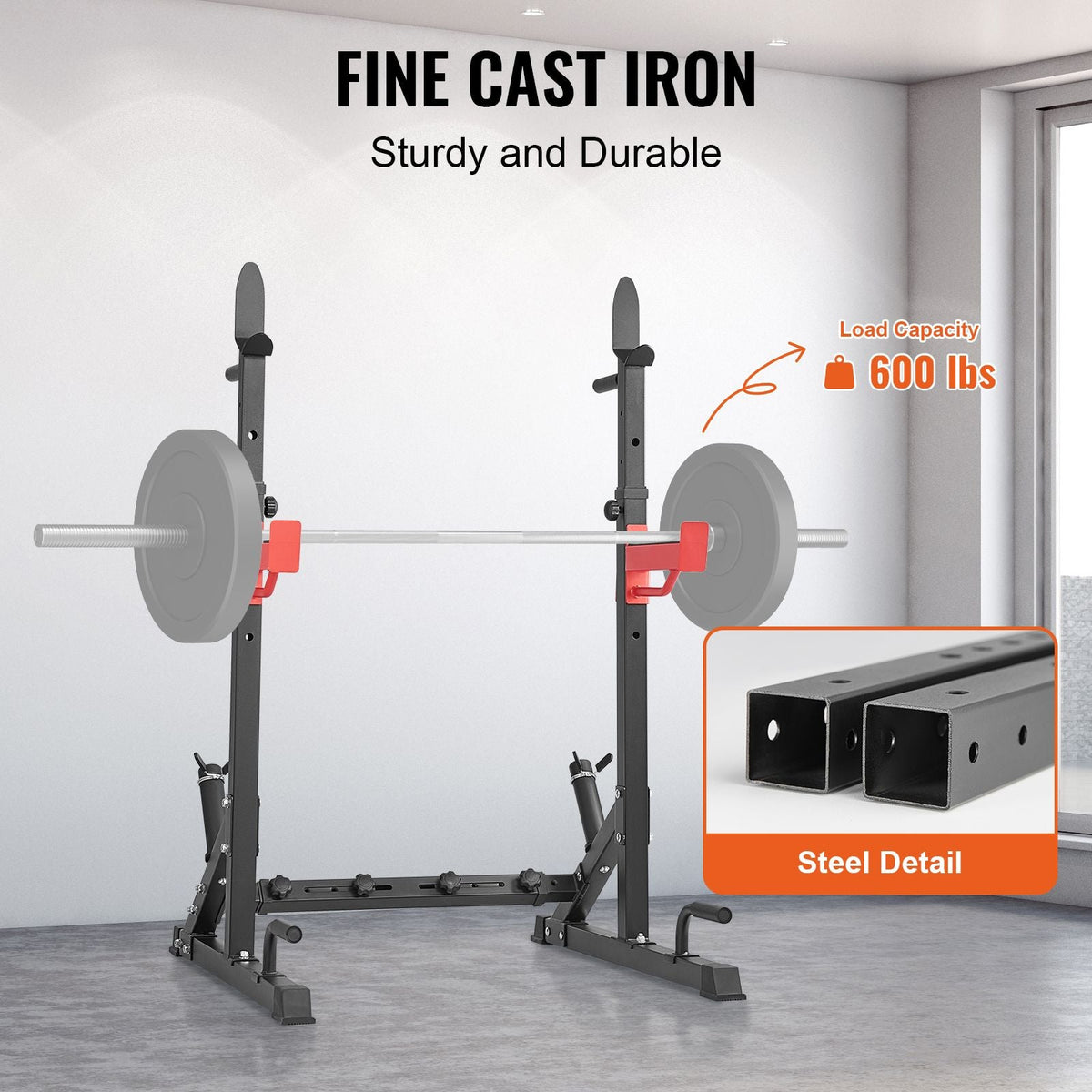 Squat Stand Power Rack, Multi-Functional Barbell Rack with Hook, Weight Plate Storage Attachment, Adjustable Free Bench Press Stands, Max Load 600 Lbs Steel Exercise Squat Stand for Gym/Home Gym