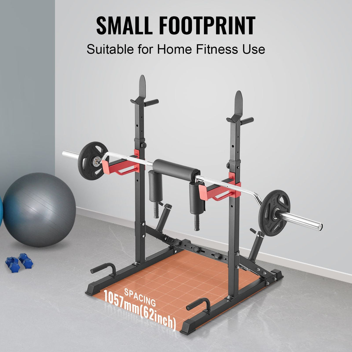 Squat Stand Power Rack, Multi-Functional Barbell Rack with Hook, Weight Plate Storage Attachment, Adjustable Free Bench Press Stands, Max Load 600 Lbs Steel Exercise Squat Stand for Gym/Home Gym