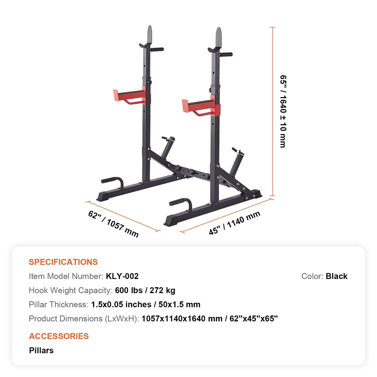 Squat Stand Power Rack, Multi-Functional Barbell Rack with Hook, Weight Plate Storage Attachment, Adjustable Free Bench Press Stands, Max Load 600 Lbs Steel Exercise Squat Stand for Gym/Home Gym