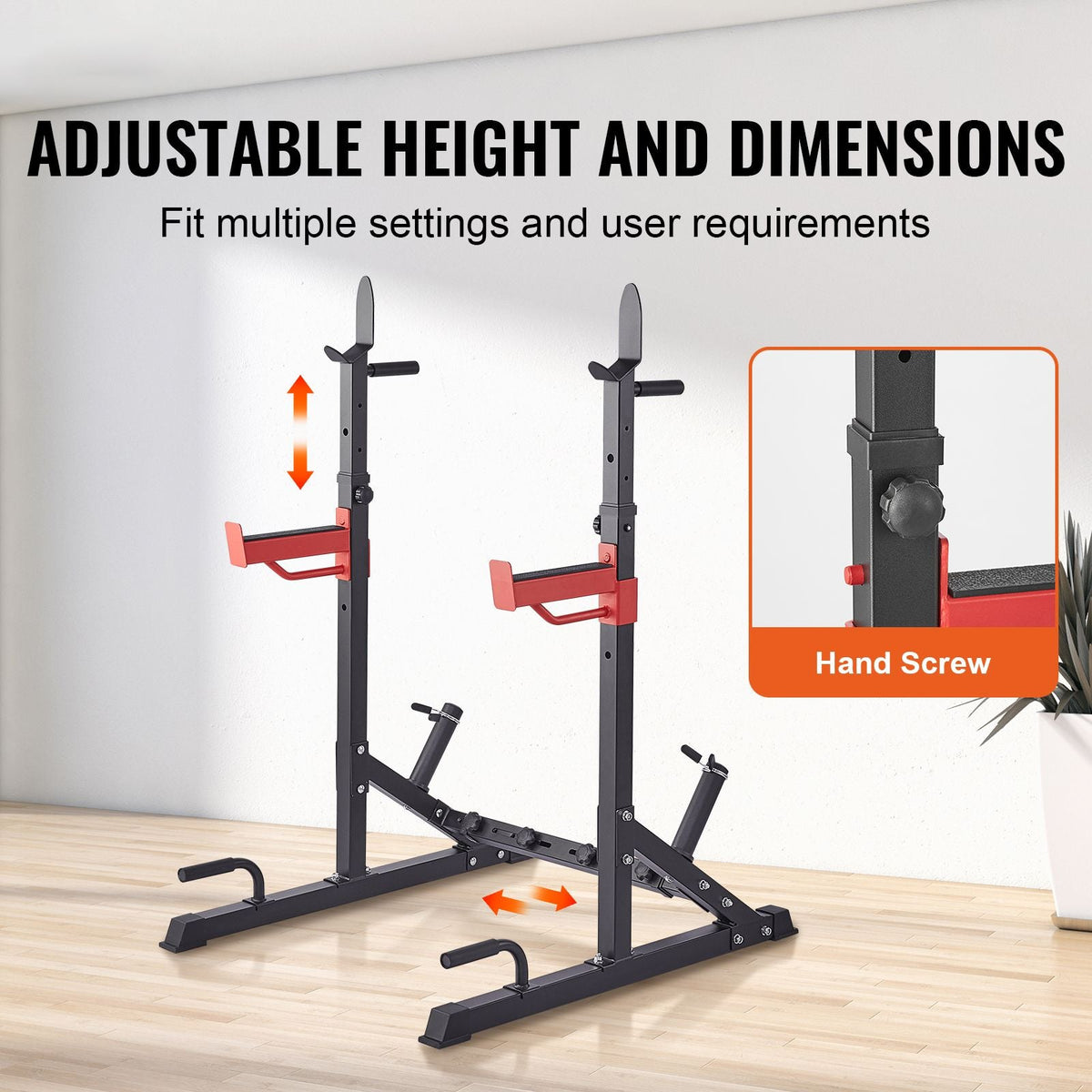 Squat Stand Power Rack, Multi-Functional Barbell Rack with Hook, Weight Plate Storage Attachment, Adjustable Free Bench Press Stands, Max Load 600 Lbs Steel Exercise Squat Stand for Gym/Home Gym