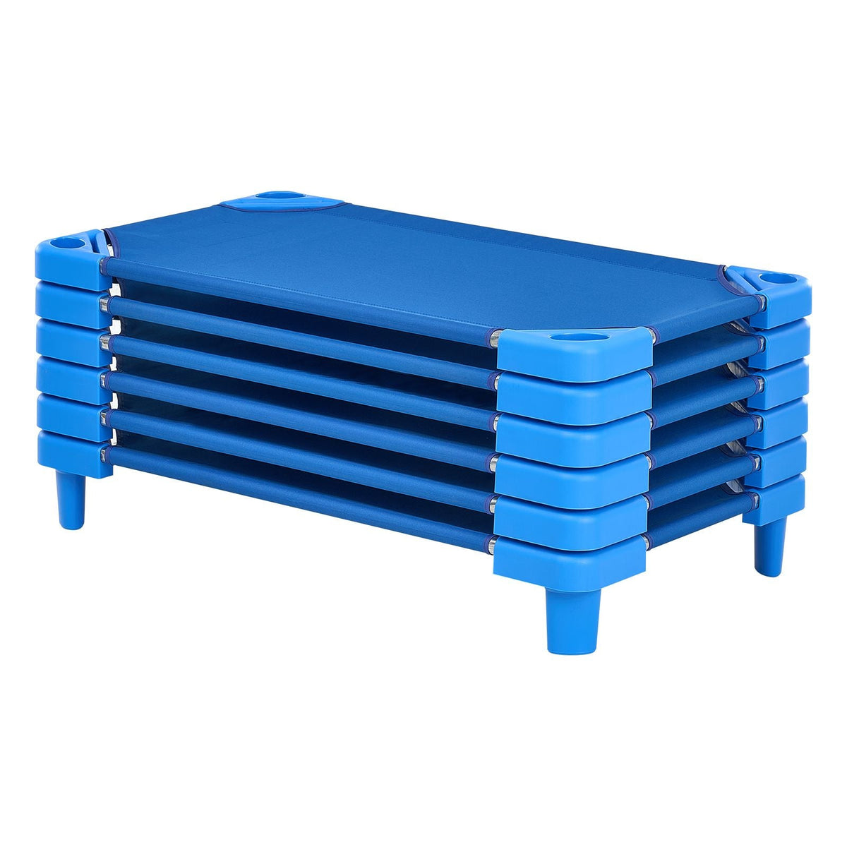Stackable Kiddie Cot, Pack of 6, Portable Toddler Nap Cots, Standard Size 40" L x 23" W Daycare Cots for Kids, Preschool Classroom Daycare Beds for Sleeping, Resting, Naptime, Blue
