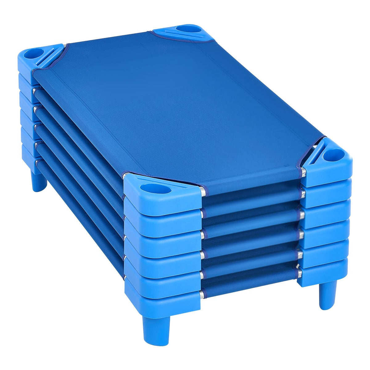 Stackable Kiddie Cot, Pack of 6, Portable Toddler Nap Cots, Standard Size 40" L x 23" W Daycare Cots for Kids, Preschool Classroom Daycare Beds for Sleeping, Resting, Naptime, Blue