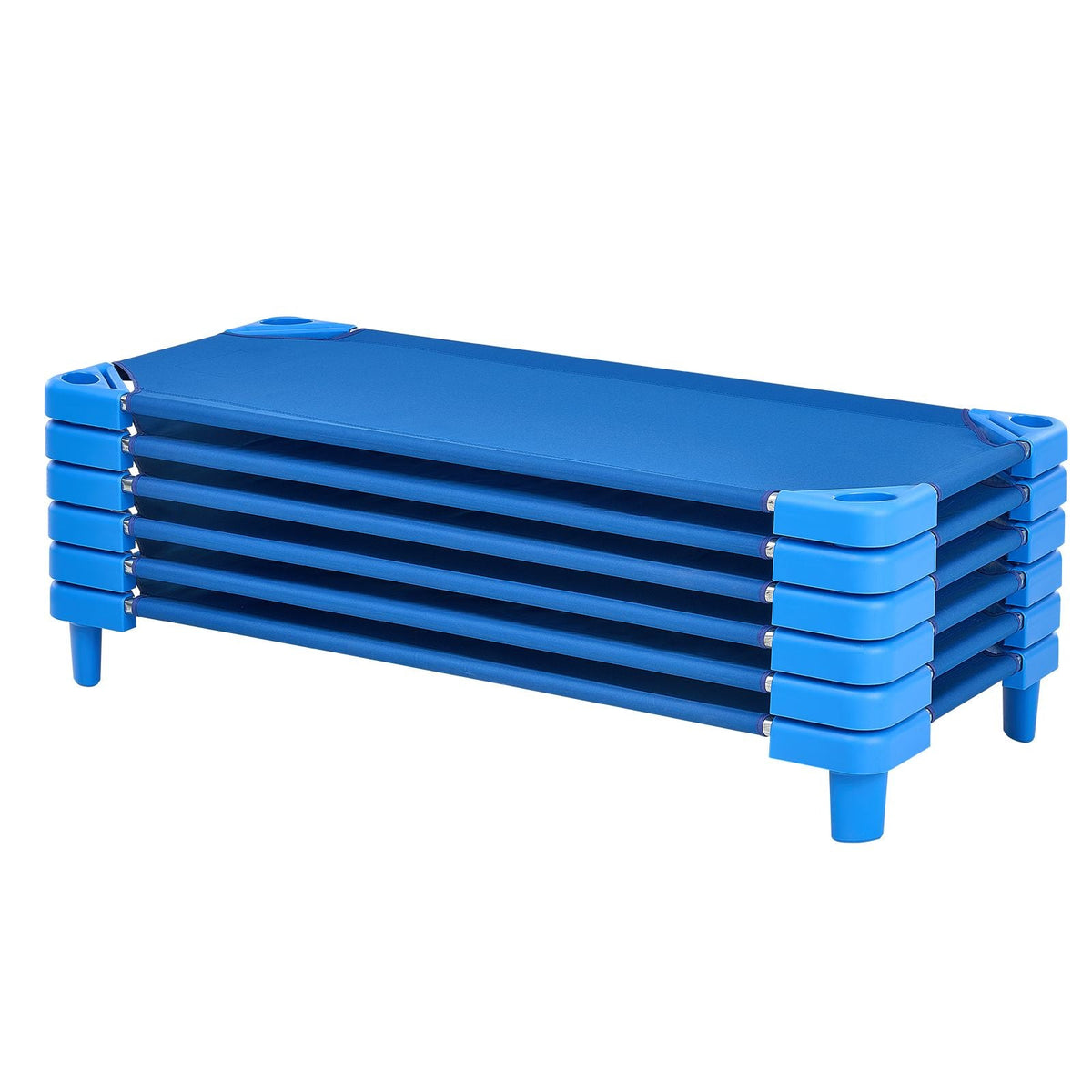 Stackable Kiddie Cot, Pack of 6, Portable Toddler Nap Cots, Standard Size 52" L x 23" W Daycare Cots for Kids, Preschool Classroom Daycare Beds for Sleeping, Resting, Naptime, Blue