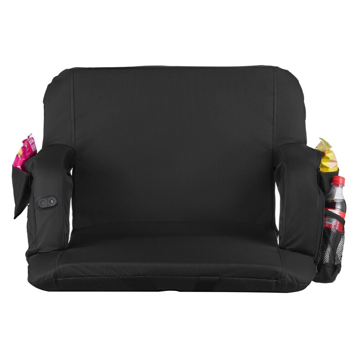 Stadium Seat, 25 inch Heated Stadium Chair, Bleacher Seat Heated with 4 Pockets for Bleachers, 3 Level Heating & 6 Modes Vibration Portable Heating Stadiums Chair for Camping, Sports Events