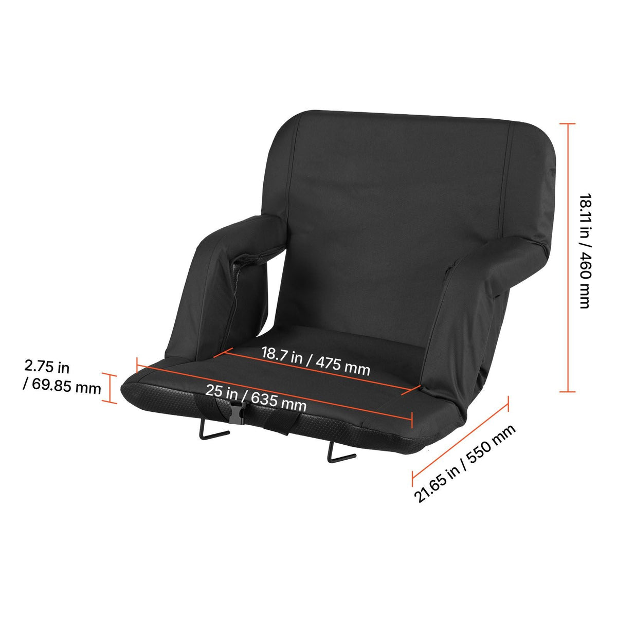 Stadium Seat, 6 Adjustable Angle Bleacher Chair, 2.75'' Cushion Stadium Seat with Back Support and Armrest, Wide Bleacher Chair with Hook Pocket Cupholder for Picnics, Beach Sports, and Gaming