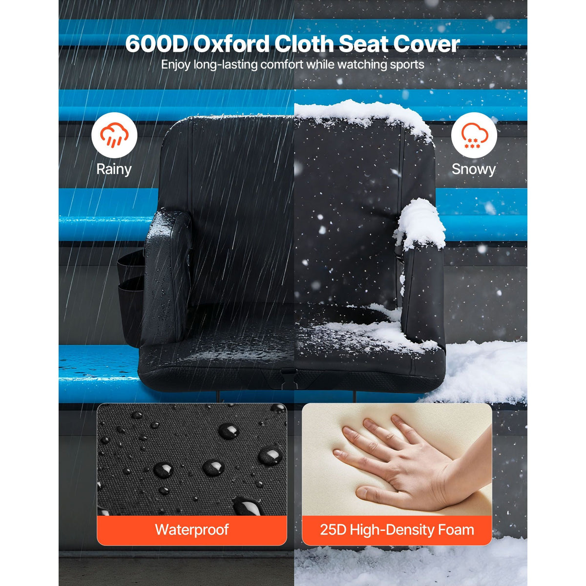 Stadium Seat, 6 Adjustable Angle Bleacher Chair, 2.75'' Cushion Stadium Seat with Back Support and Armrest, Wide Bleacher Chair with Hook Pocket Cupholder for Picnics, Beach Sports, and Gaming