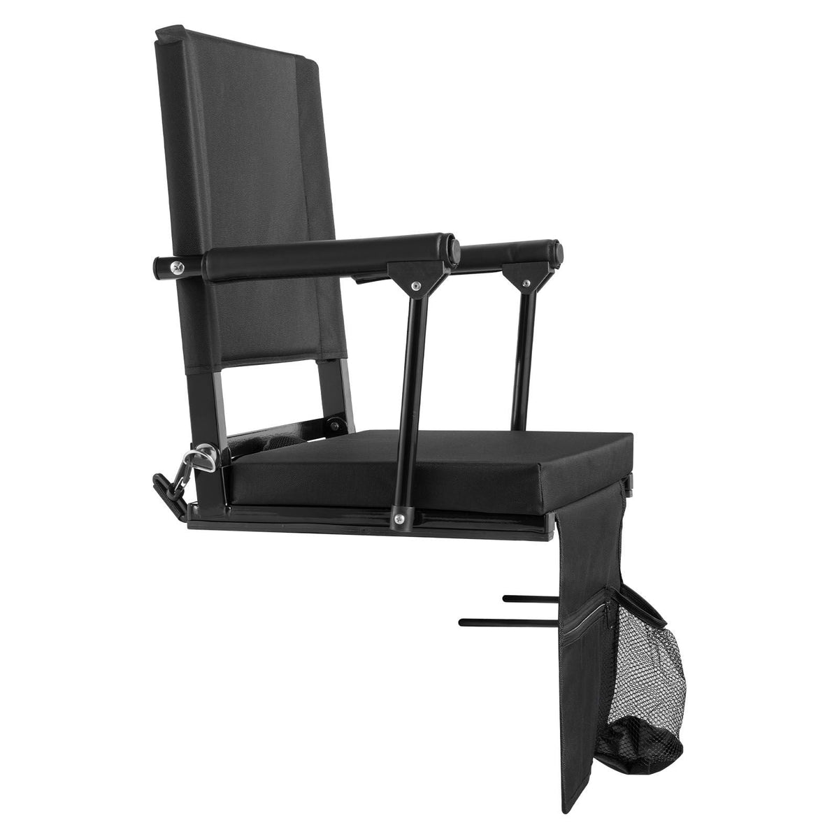Stadium Seat, Portable Bleacher Seat with Armrest, Back Support and Thick Cushion, Bench Chair for Bleacher Includes Shoulder Strap, Hooks, Cup Holder, Black Football Bleachers Seats, 2PCS