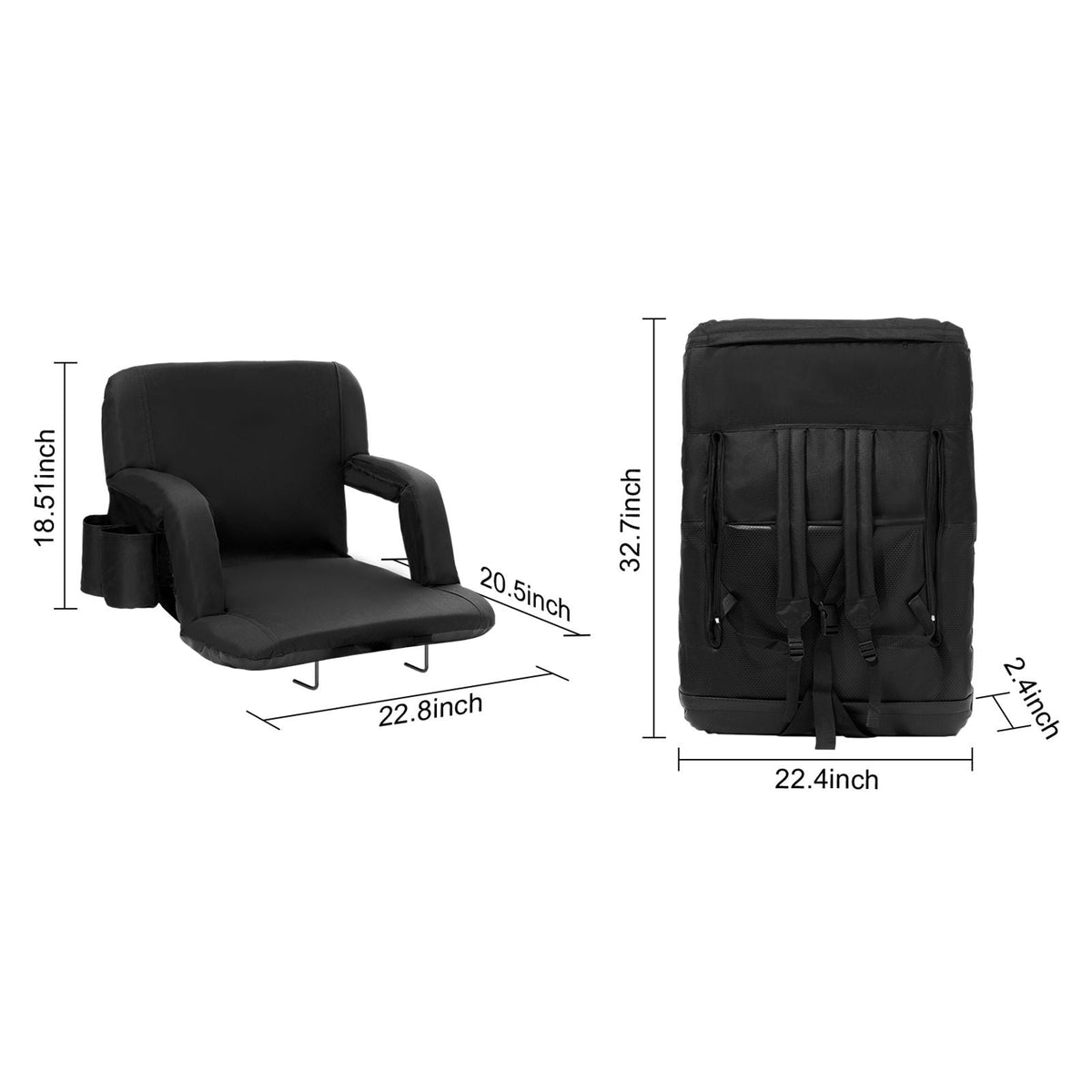 Stadium Seat with Back Support, Wide Bleacher Seat Backs, Folding Padded Cushion Stadium Chair, Portable Reclining Chairs with Hook Pocket Cupholder, Ideal for Sport Event Beach Concert (2 Set)