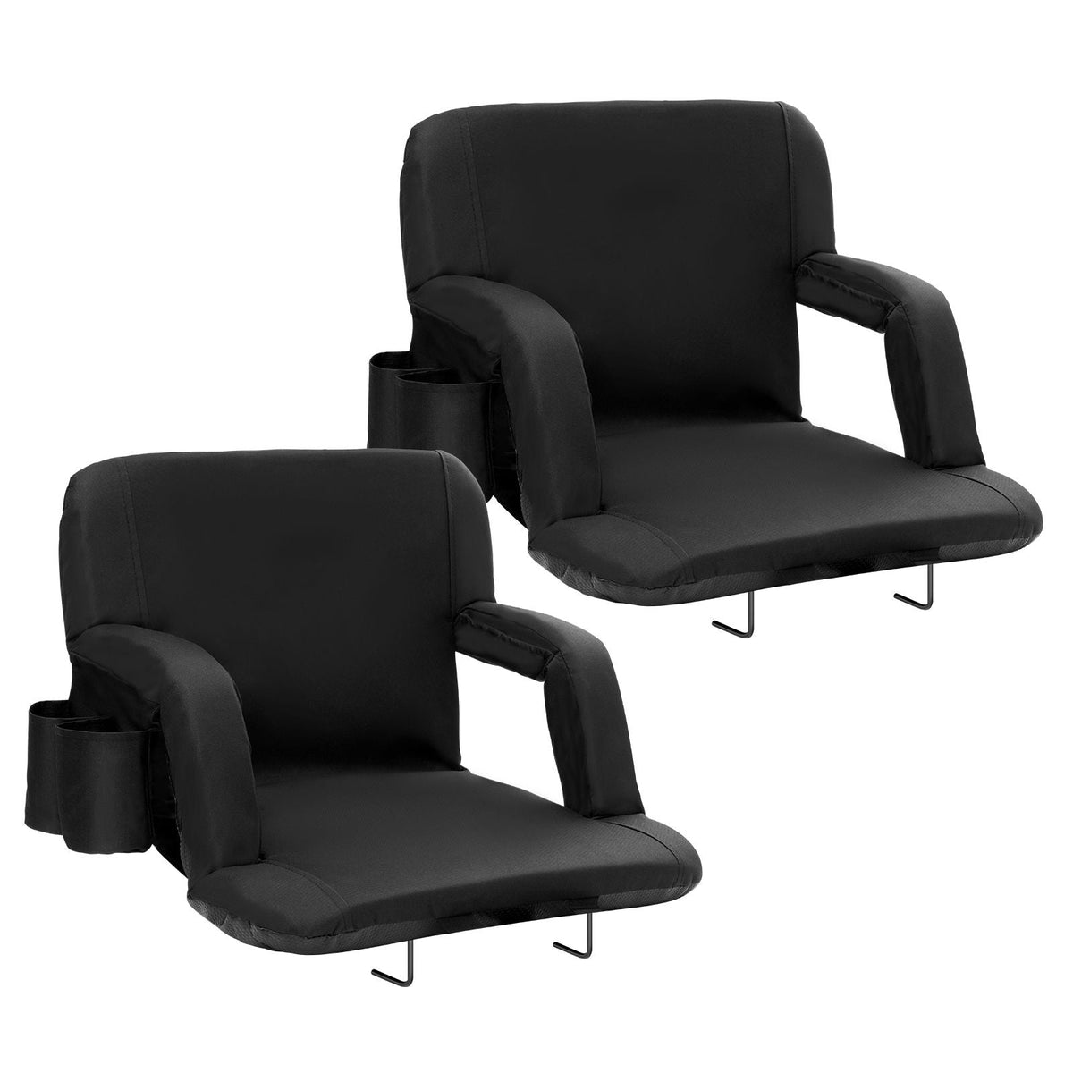 Stadium Seat with Back Support, Wide Bleacher Seat Backs, Folding Padded Cushion Stadium Chair, Portable Reclining Chairs with Hook Pocket Cupholder, Ideal for Sport Event Beach Concert (2 Set)
