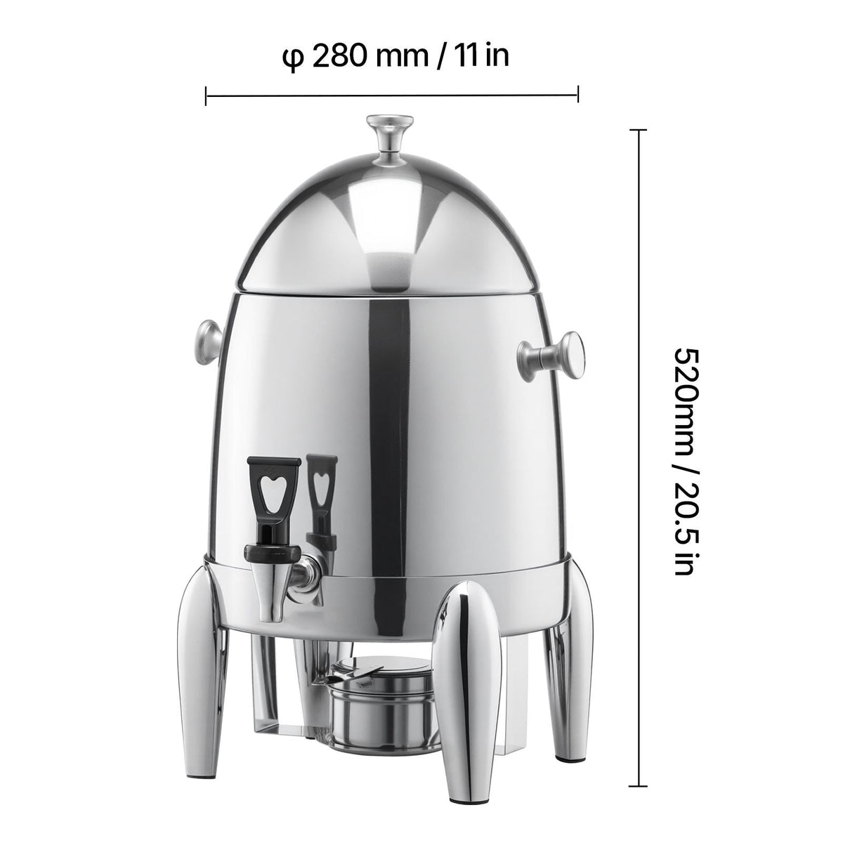 Stainless Steel Beverage Dispenser, 2.7 Gallon Drink Dispenser with Alcohol Burner, Hot & Cold Drink Dispensers for Coffee Tea Hot Water, with Spigot Ice Tube, for Restaurants, Hotels, Parties