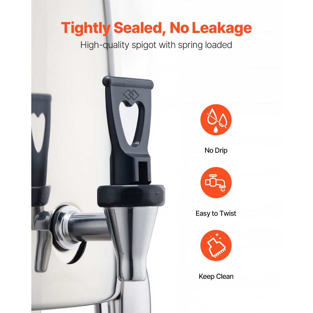 Stainless Steel Beverage Dispenser, 2.7 Gallon Drink Dispenser with Alcohol Burner, Hot & Cold Drink Dispensers for Coffee Tea Hot Water, with Spigot Ice Tube, for Restaurants, Hotels, Parties