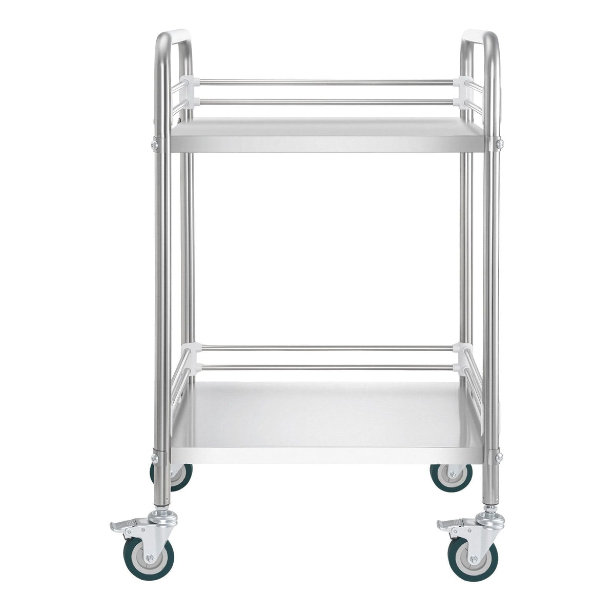 Stainless Steel Cart, 2-Tier Rolling Lab Utility Cart with Lockable Wheels, Medical Serving Trolley Clinic Tray, Heavy Duty Mobile Service Storage Tray for Hospital, Restaurant, Kitchen, Salon