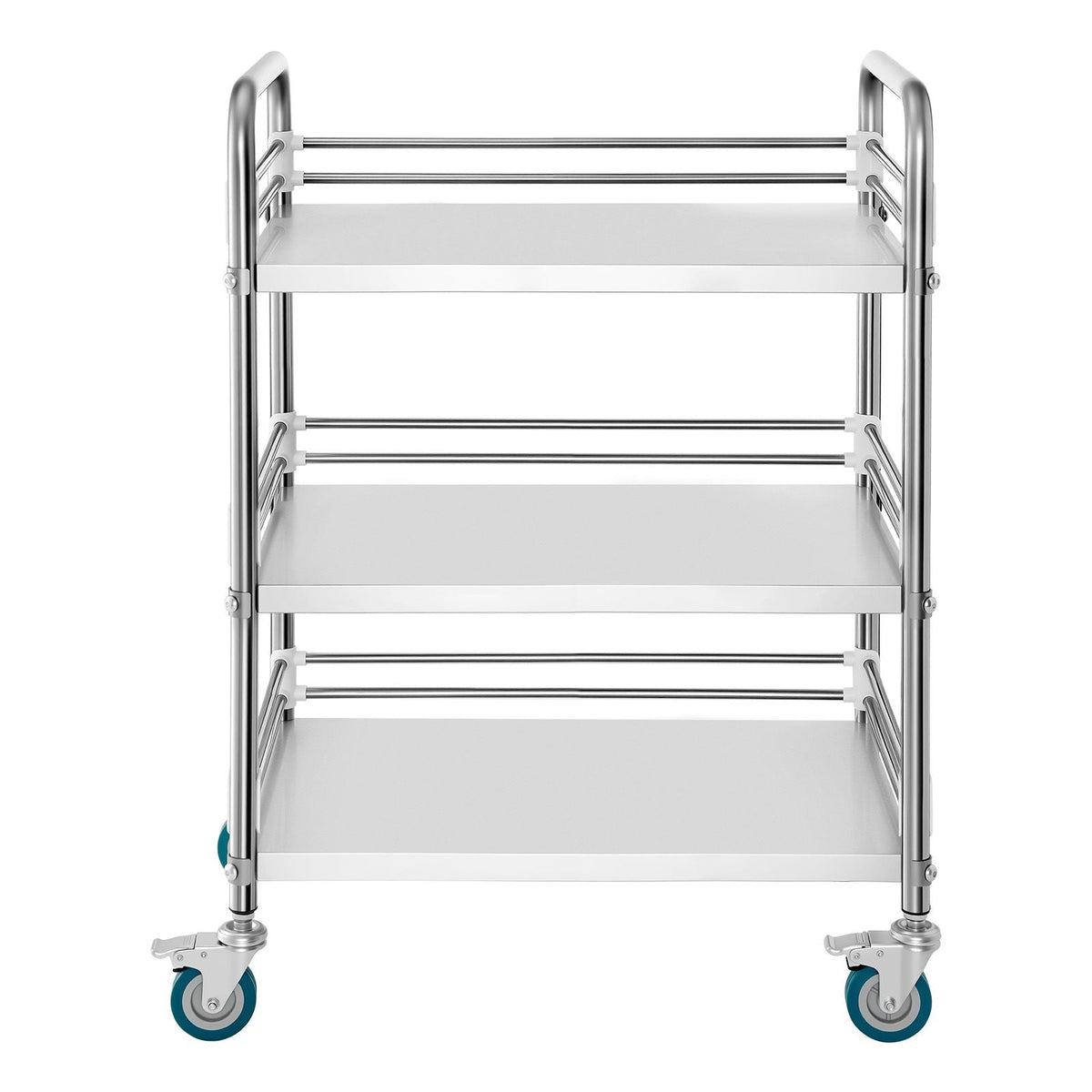 Stainless Steel Cart, 3-Tier Rolling Lab Utility Cart with Lockable Wheels, Medical Serving Trolley Clinic Tray, Heavy Duty Mobile Service Storage Tray for Hospital, Restaurant, Kitchen, Salon