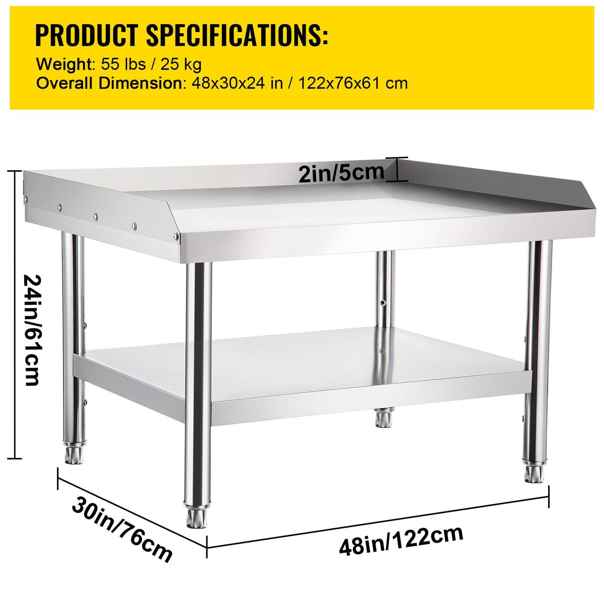 Stainless Steel Equipment Grill Stand, 48 x 30 x 24 Inches Stainless Table, Grill Stand Table with Adjustable Storage Undershelf, Equipment Stand Grill Table for Hotel, Home, Restaurant Kitchen
