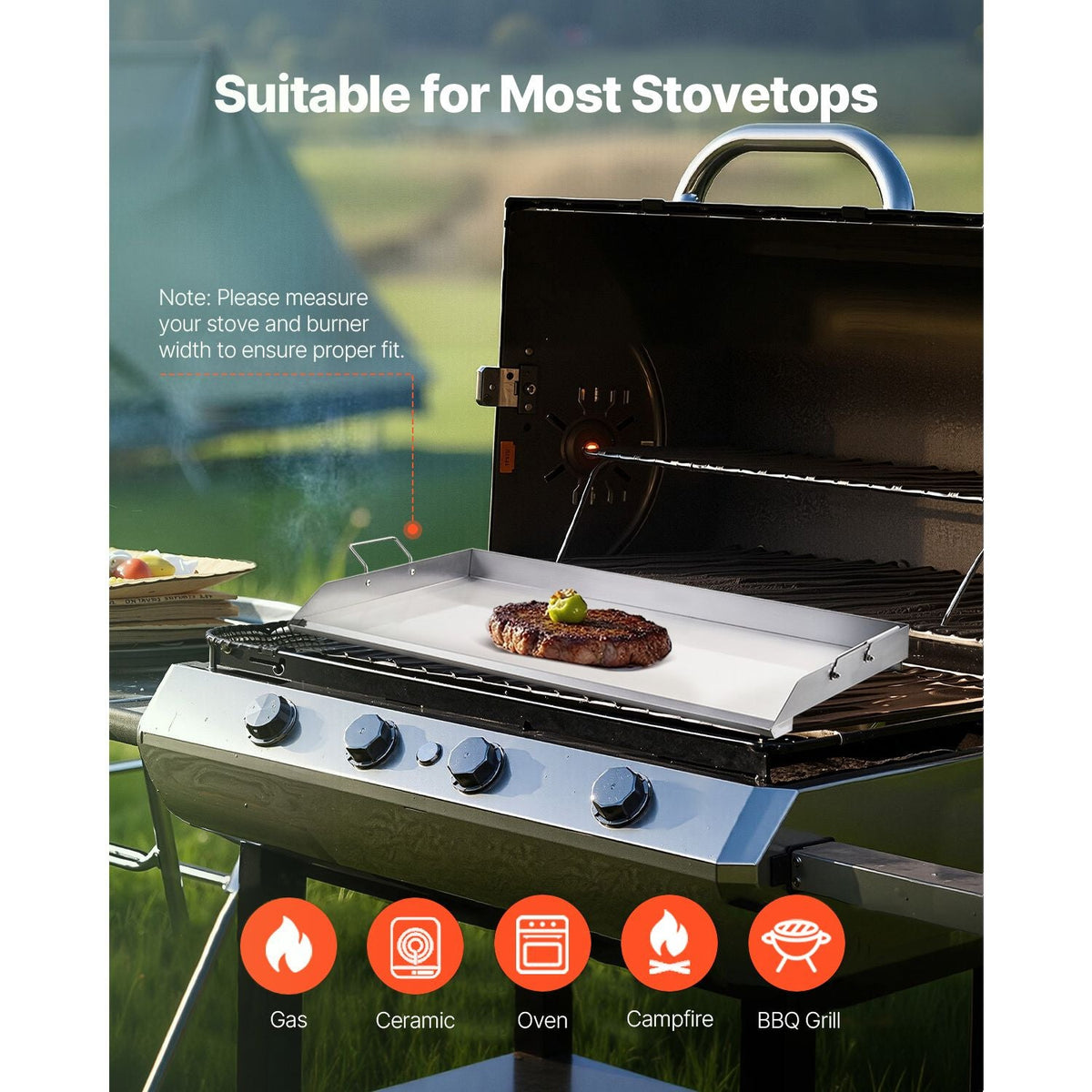 Stainless Steel Griddle, 36x22 inch Universal Flat Top Rectangular Plate, Gas Grill Griddle for BBQ Grill, Teppanyaki, Portable Family Cookware with Handle, for Camping Tailgating Party