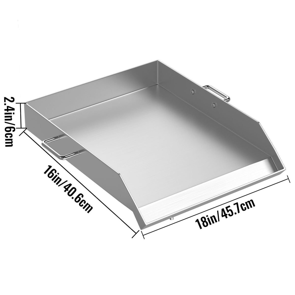 Stainless Steel Griddle,18" X 16" Universal Flat Top Rectangular Plate, BBQ Charcoal/Gas Grill with 2 Handles and Grease Groove with Hole, Grills for Camping, Tailgating and Parties