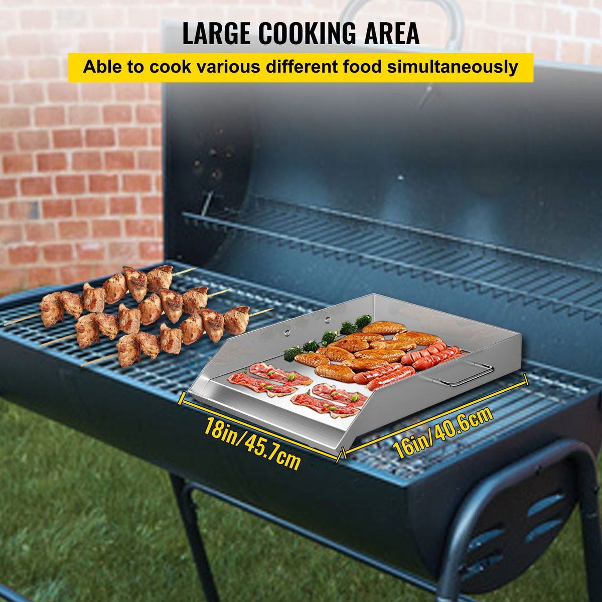 Stainless Steel Griddle,18" X 16" Universal Flat Top Rectangular Plate, BBQ Charcoal/Gas Grill with 2 Handles and Grease Groove with Hole, Grills for Camping, Tailgating and Parties