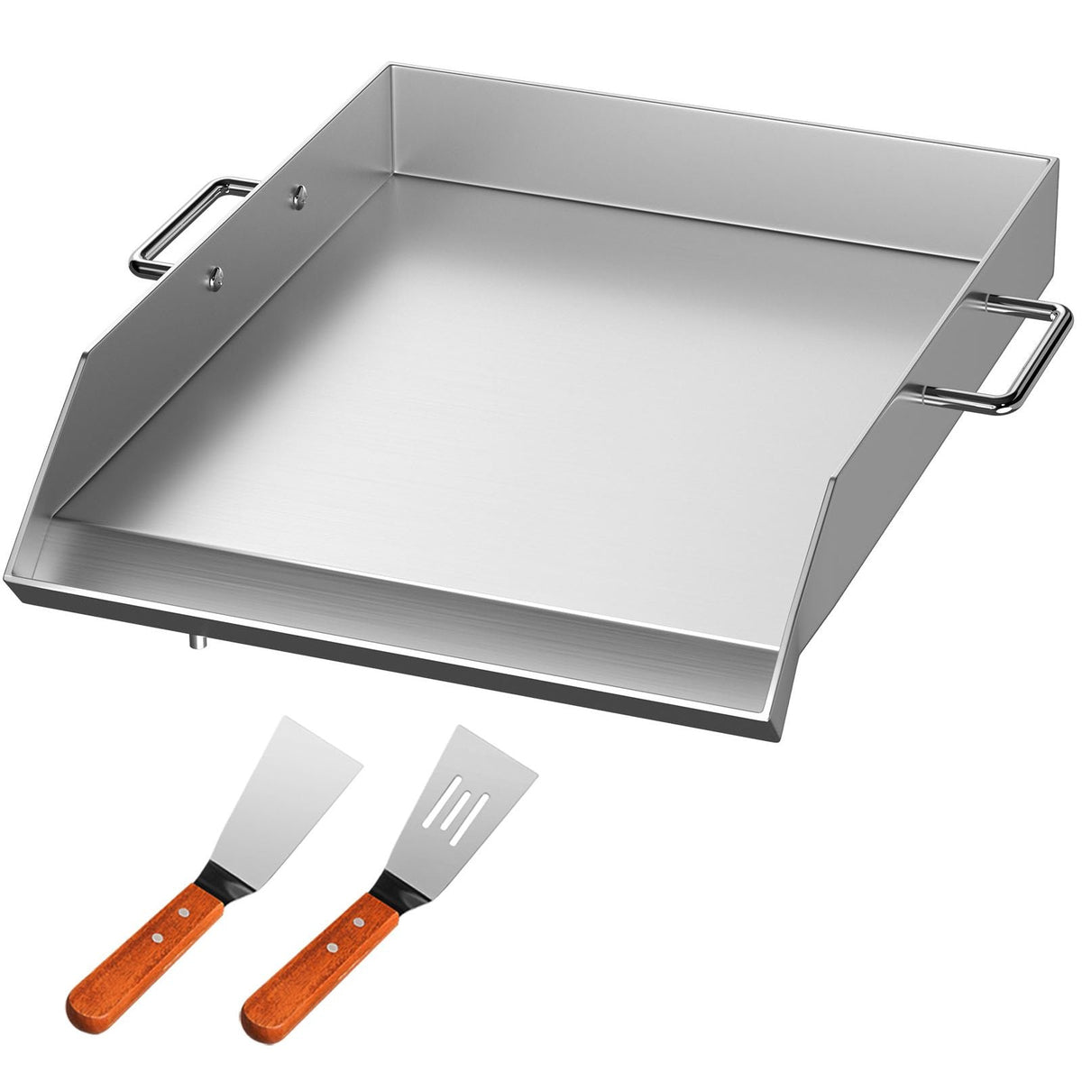 Stainless Steel Griddle,18" X 16" Universal Flat Top Rectangular Plate, BBQ Charcoal/Gas Grill with 2 Handles and Grease Groove with Hole, Grills for Camping, Tailgating and Parties