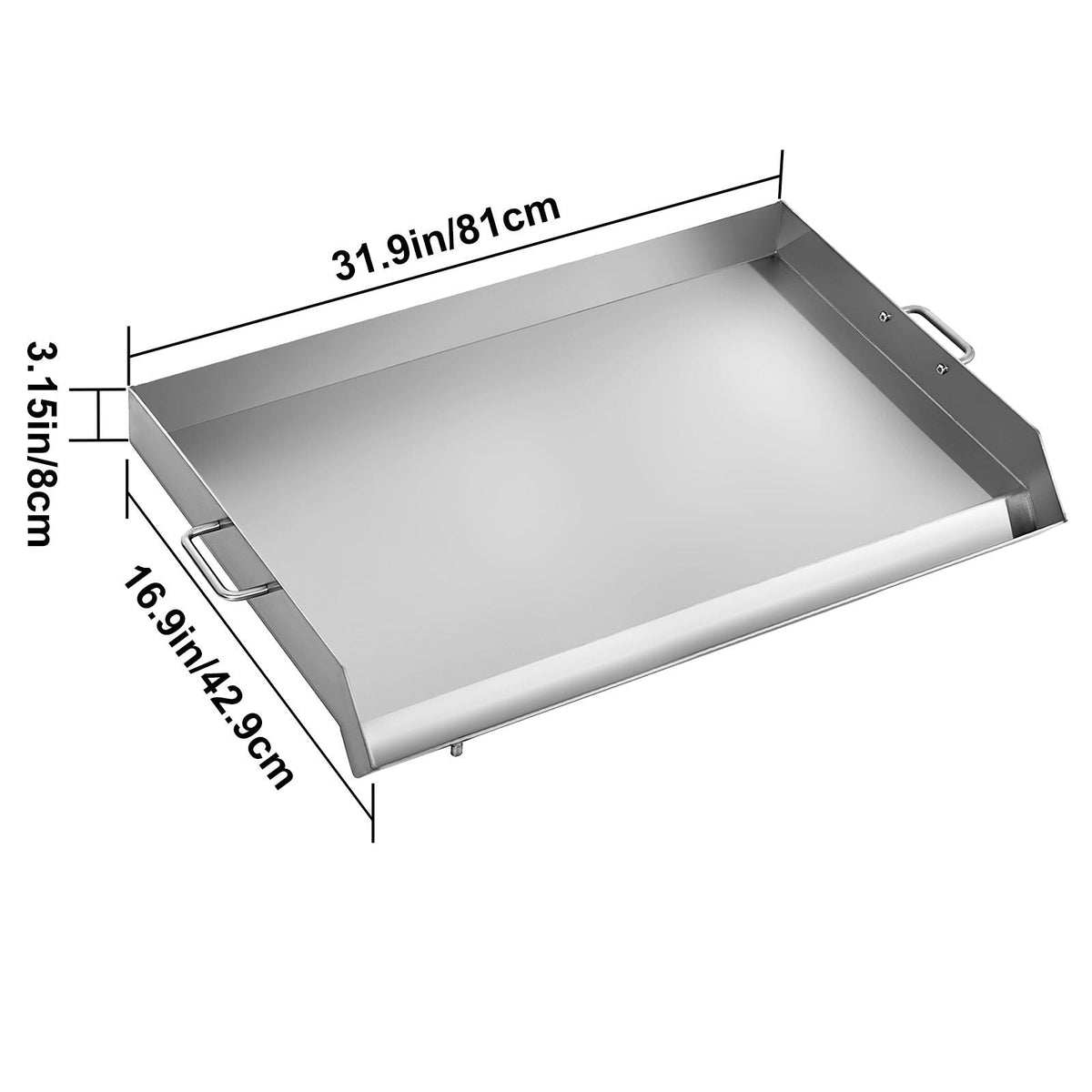 Stainless Steel Griddle,32" X 17" Universal Flat Top Rectangular Plate , BBQ Charcoal/Gas Grill with 2 Handles and Grease Groove with Hole, Grills for Camping, Tailgating and Parties .
