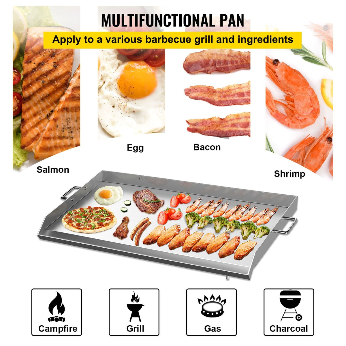 Stainless Steel Griddle,32" X 17" Universal Flat Top Rectangular Plate , BBQ Charcoal/Gas Grill with 2 Handles and Grease Groove with Hole, Grills for Camping, Tailgating and Parties .