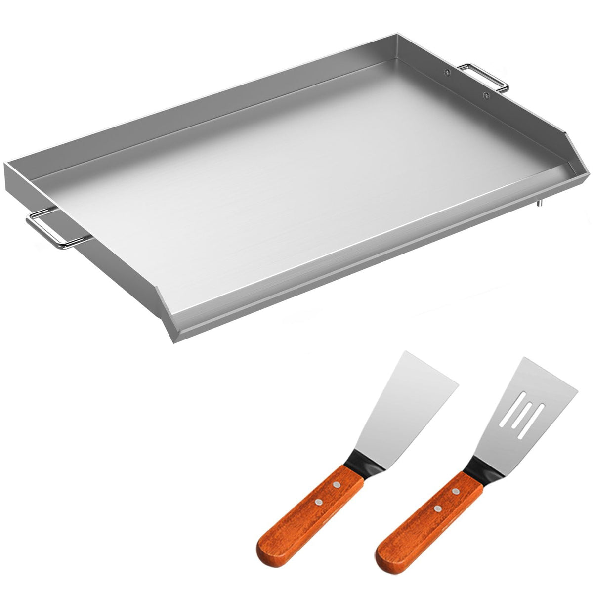 Stainless Steel Griddle,32" X 17" Universal Flat Top Rectangular Plate , BBQ Charcoal/Gas Grill with 2 Handles and Grease Groove with Hole, Grills for Camping, Tailgating and Parties .