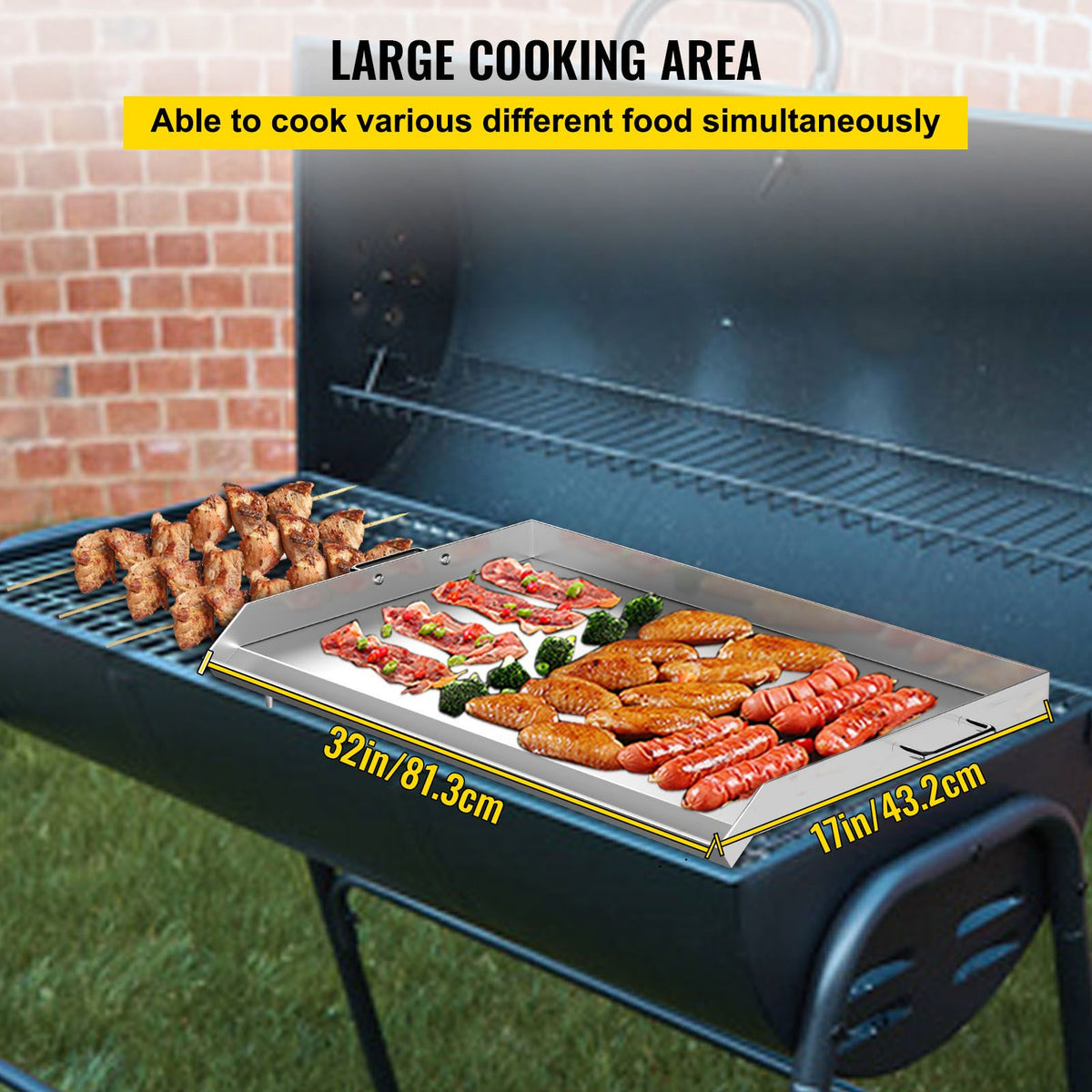 Stainless Steel Griddle,32" X 17" Universal Flat Top Rectangular Plate , BBQ Charcoal/Gas Grill with 2 Handles and Grease Groove with Hole, Grills for Camping, Tailgating and Parties .