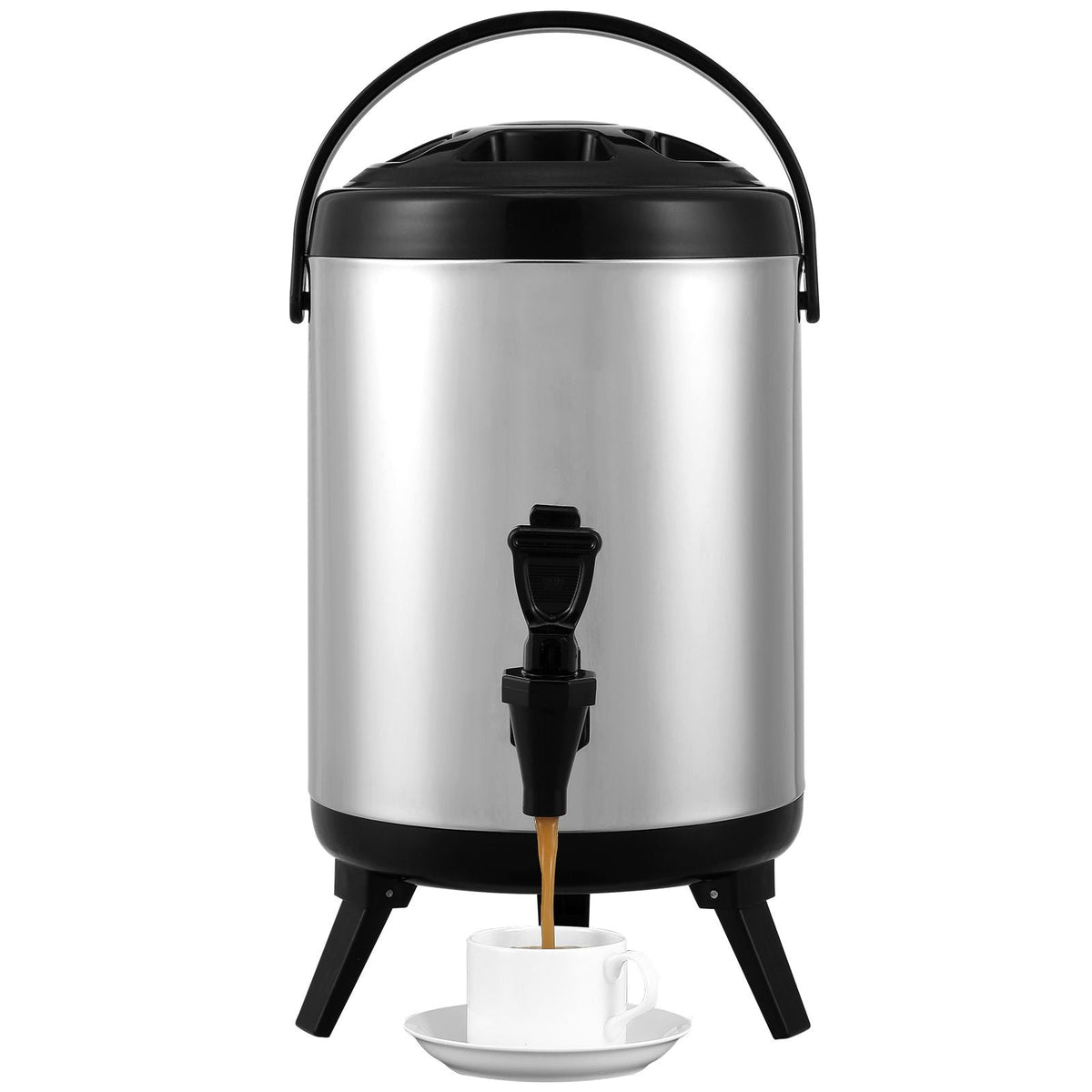Stainless Steel Insulated Beverage Dispenser, 1.5 Gallon 6 Liter, Thermal Hot and Cold Drink Server Dispenser with Spigot Handle, Food-grade for Hot Tea Coffee Water Restaurant Drink Shop