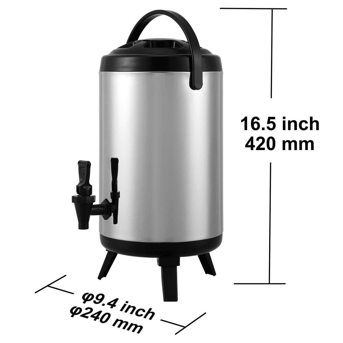 Stainless Steel Insulated Beverage Dispenser, 2 Gallon 7.6 Liter, Thermal Hot and Cold Drink Server Dispenser with Spigot Handle, Food-grade for Hot Tea Coffee Water Restaurant Drink Shop