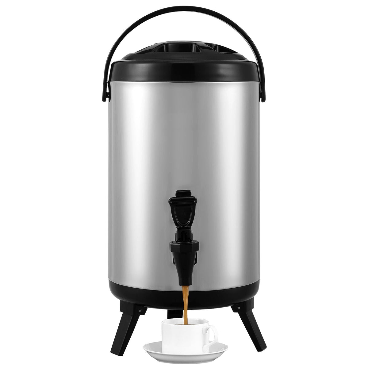 Stainless Steel Insulated Beverage Dispenser, 2 Gallon 7.6 Liter, Thermal Hot and Cold Drink Server Dispenser with Spigot Handle, Food-grade for Hot Tea Coffee Water Restaurant Drink Shop