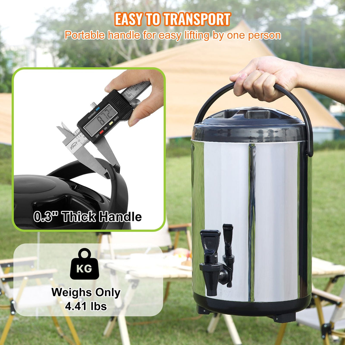 Stainless Steel Insulated Beverage Dispenser, 2 Gallon 7.6 Liter, Thermal Hot and Cold Drink Server Dispenser with Spigot Handle, Food-grade for Hot Tea Coffee Water Restaurant Drink Shop